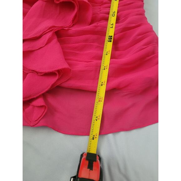 Y2k Express 100% Silk Ruched Ruffle Halter Top Size 2 Pink Barbie Fairy Coquette - Picture 11 of 11
